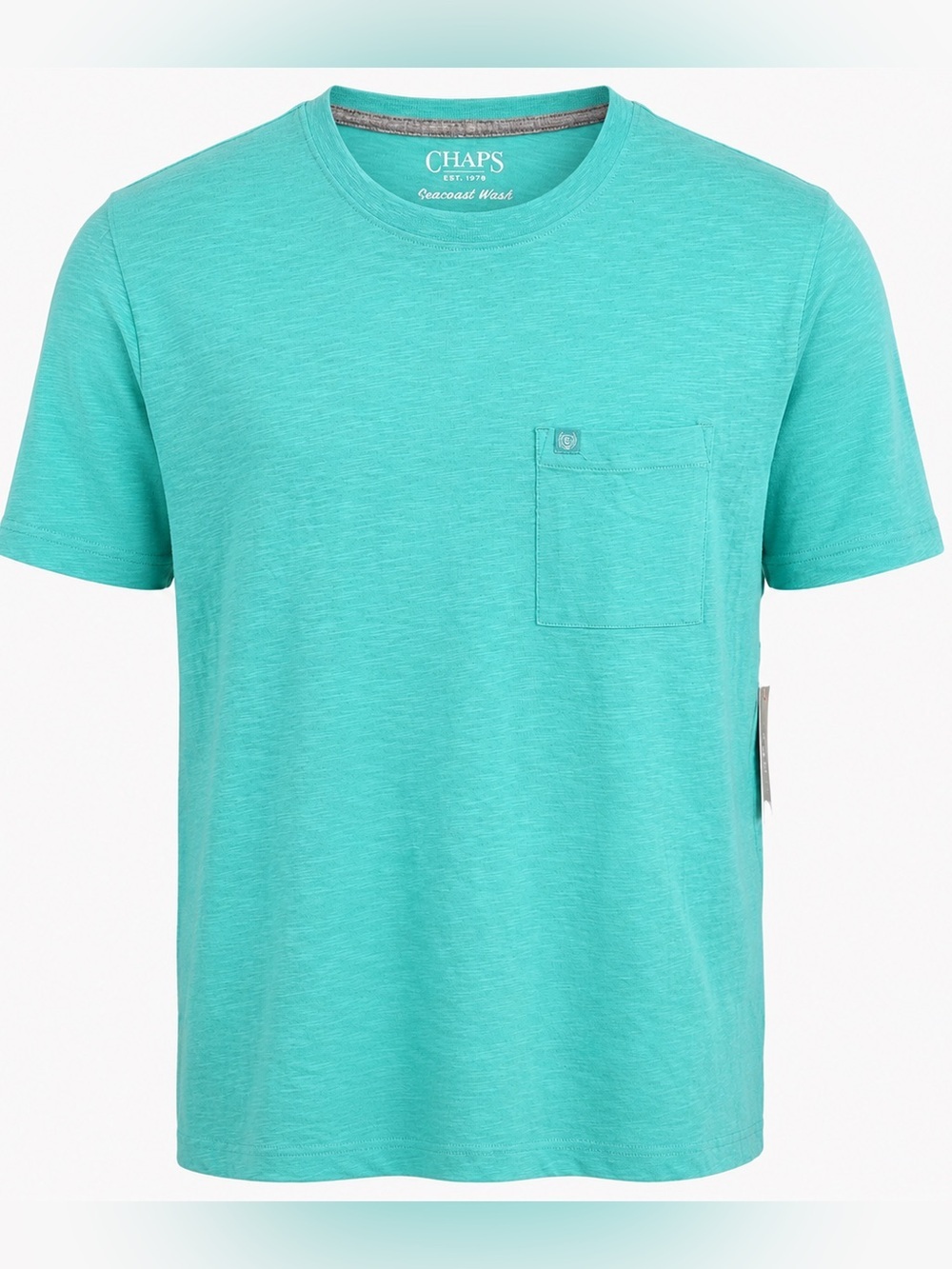 Chaps Men’s Chest Pocket Tee Medium Pool Blue Slub Knit Crew Neck NWT